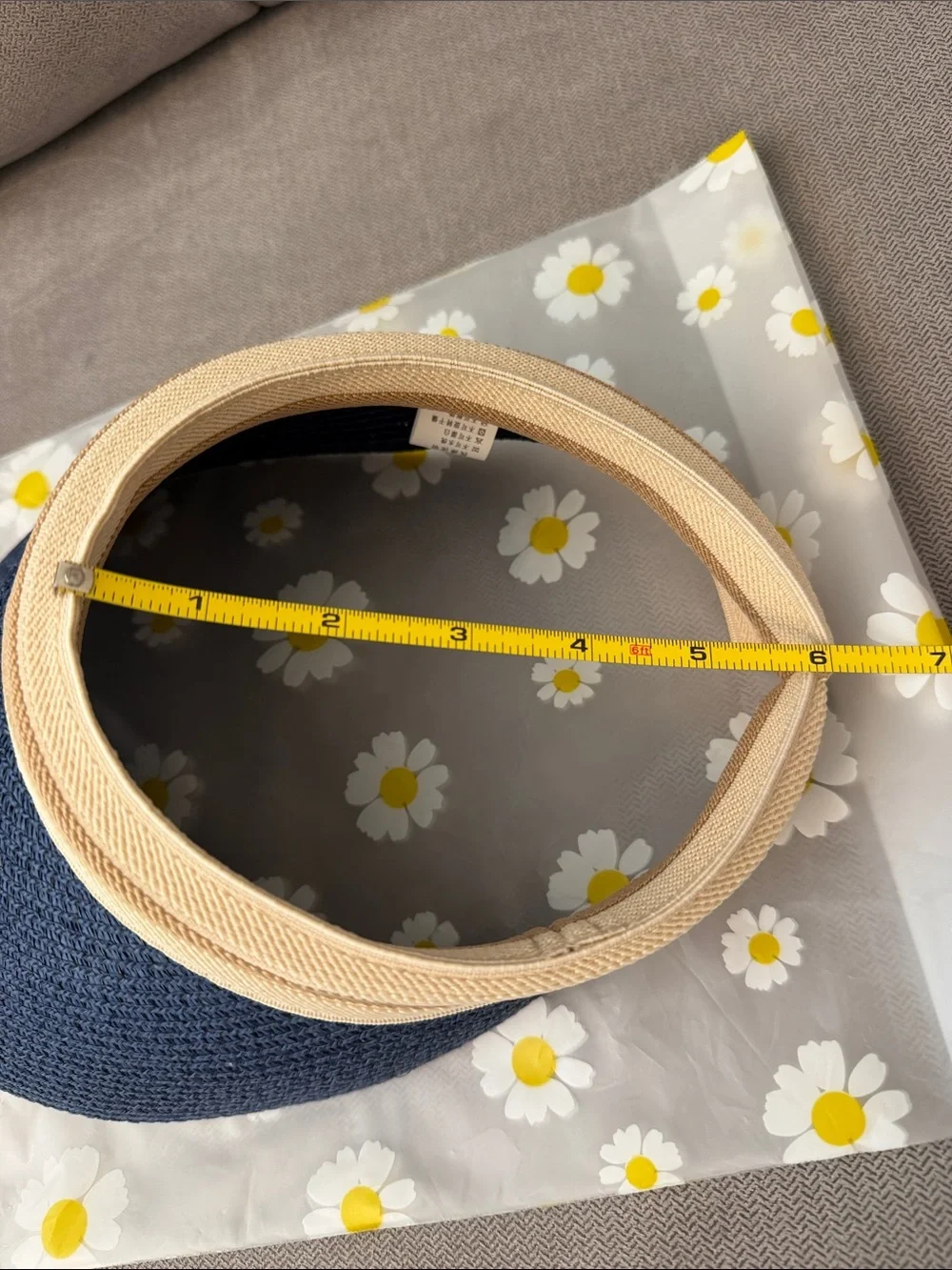 BRAND NEW Lady Navy Straw Visor with Beige Trim - Sun Protective Hat